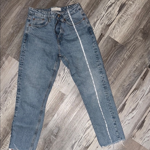Top Shop Blue High-Waisted Straight Leg Jeans - Picture 3 of 7